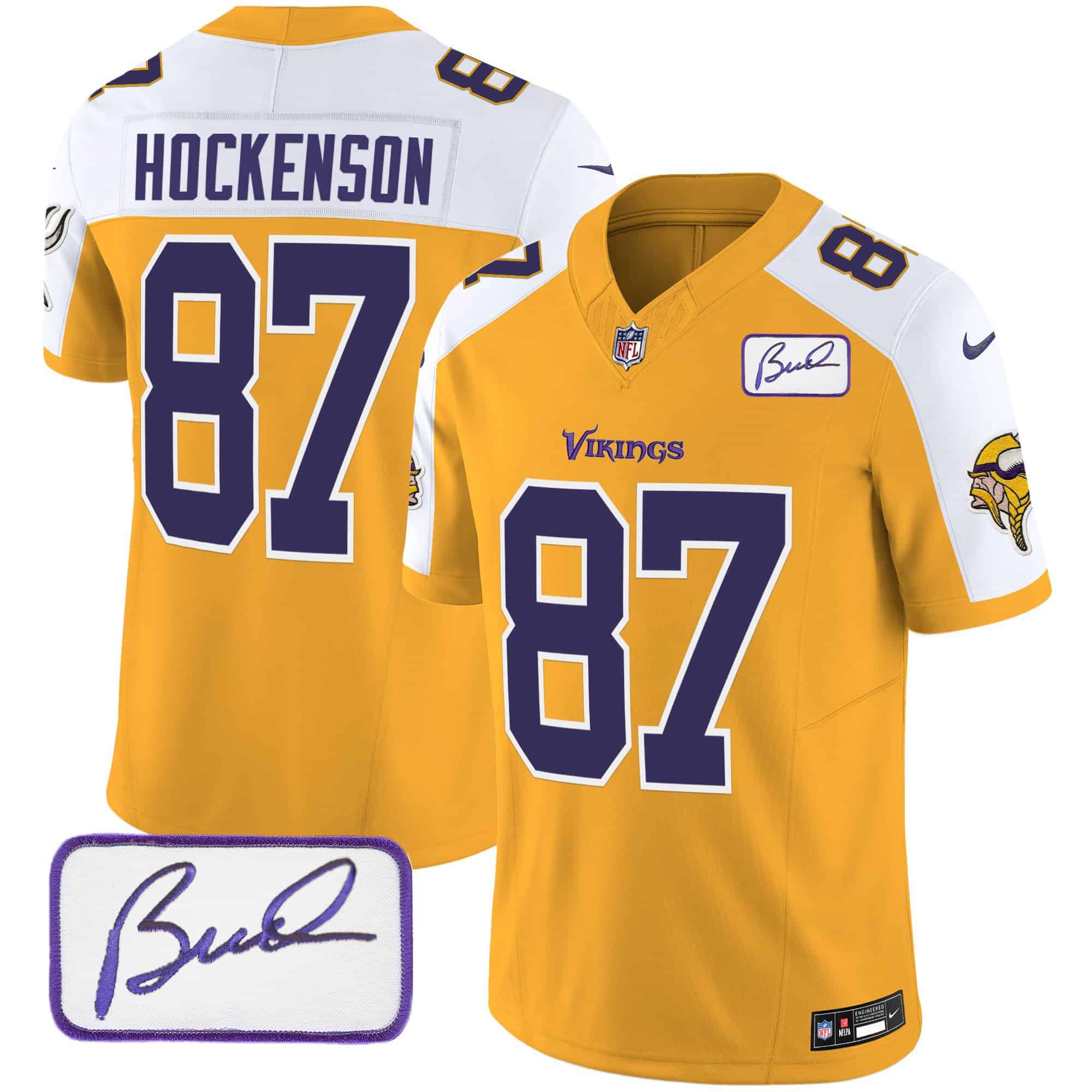 Men Minnesota Vikings #87 Hockenson Yellow 2024 Nike Bud Grant Patch Classic Limited NFL Jersey style 2->indianapolis colts->NFL Jersey